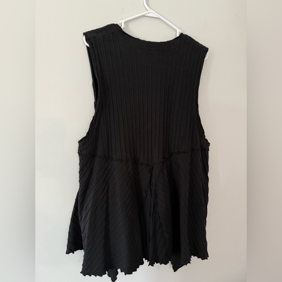 VTG FOCUS Button Down Tank Top Retro Funky Ribbed Cardigan Tank Black Size L XL - Picture 6 of 8